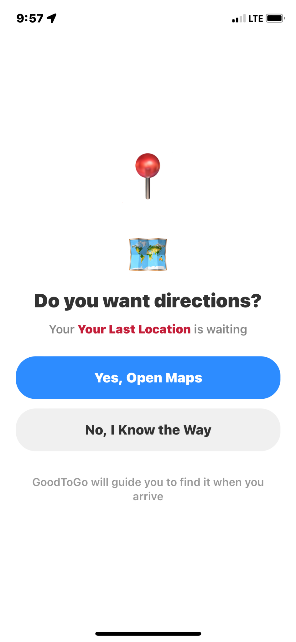 GoodToGo directions screen